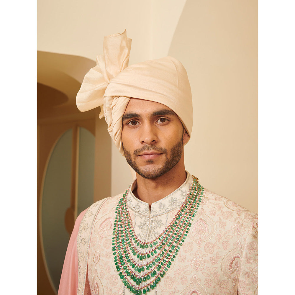 VARUN BAHL Pink Sherwani Styled With Embroidered Belt, Kurta And Chudidar (Set of 4)