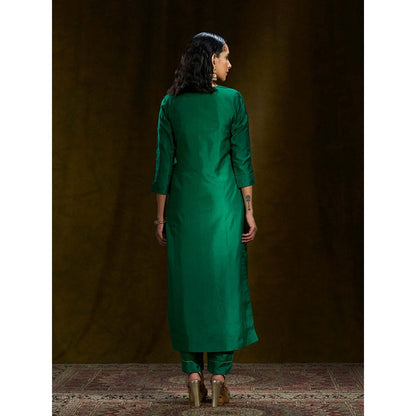WeaverStory Emerald Green Pure Mulberry Silk Suit (Set of 2)