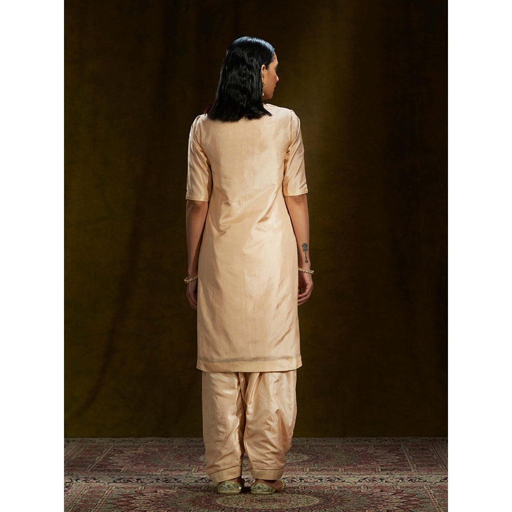 WeaverStory Peach Mulberry Silk Short Kurta Shalwar (Set of 2)