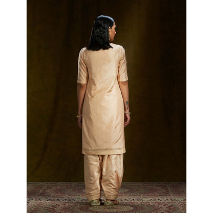 WeaverStory Peach Mulberry Silk Short Kurta Shalwar (Set of 2)