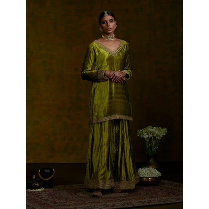 WeaverStory Heena Sharara Set With Zardozi Borders And Tissue Dupatta (Set of 3)