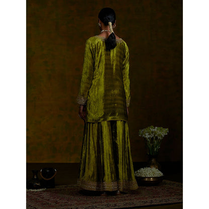 WeaverStory Heena Sharara Set With Zardozi Borders And Tissue Dupatta (Set of 3)