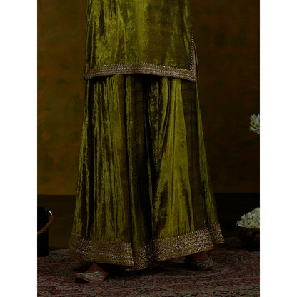 WeaverStory Heena Sharara Set With Zardozi Borders And Tissue Dupatta (Set of 3)