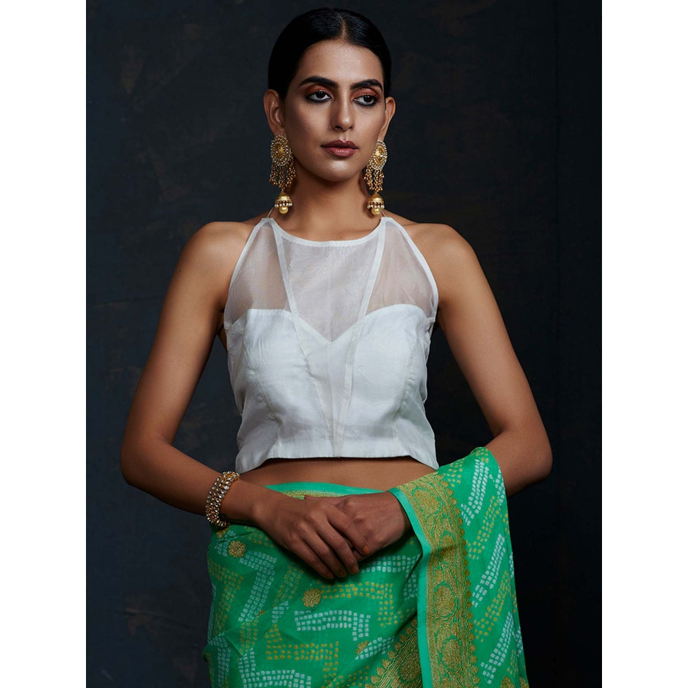 WeaverStory Halterneck Blouse Stitched In Handwoven Organza