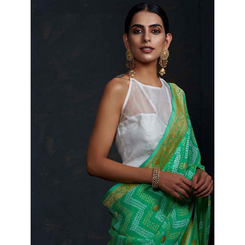 WeaverStory Halterneck Blouse Stitched In Handwoven Organza