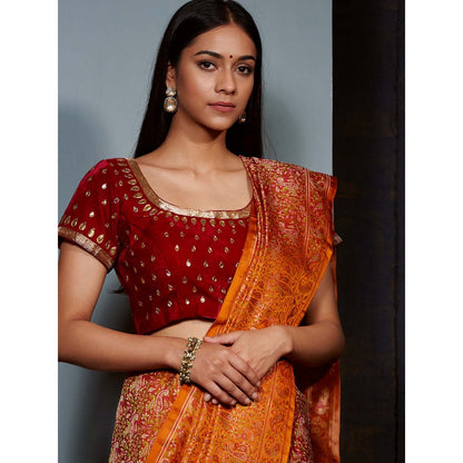 WeaverStory Red Velvet Blouse with Gota Work