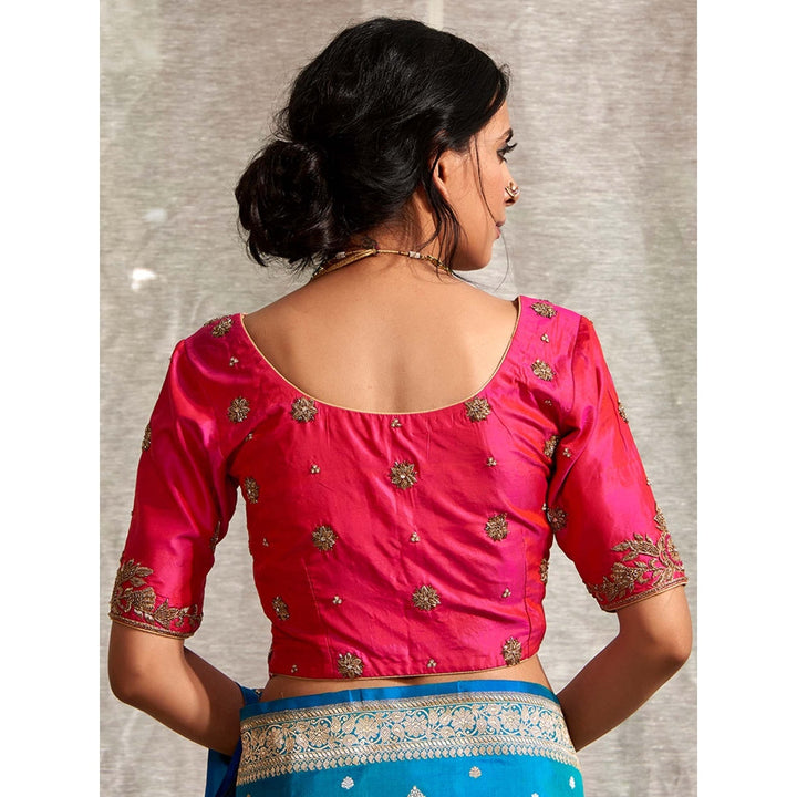 Weaverstory Fuschia With Bazuband Embroidery And Booti Blouse