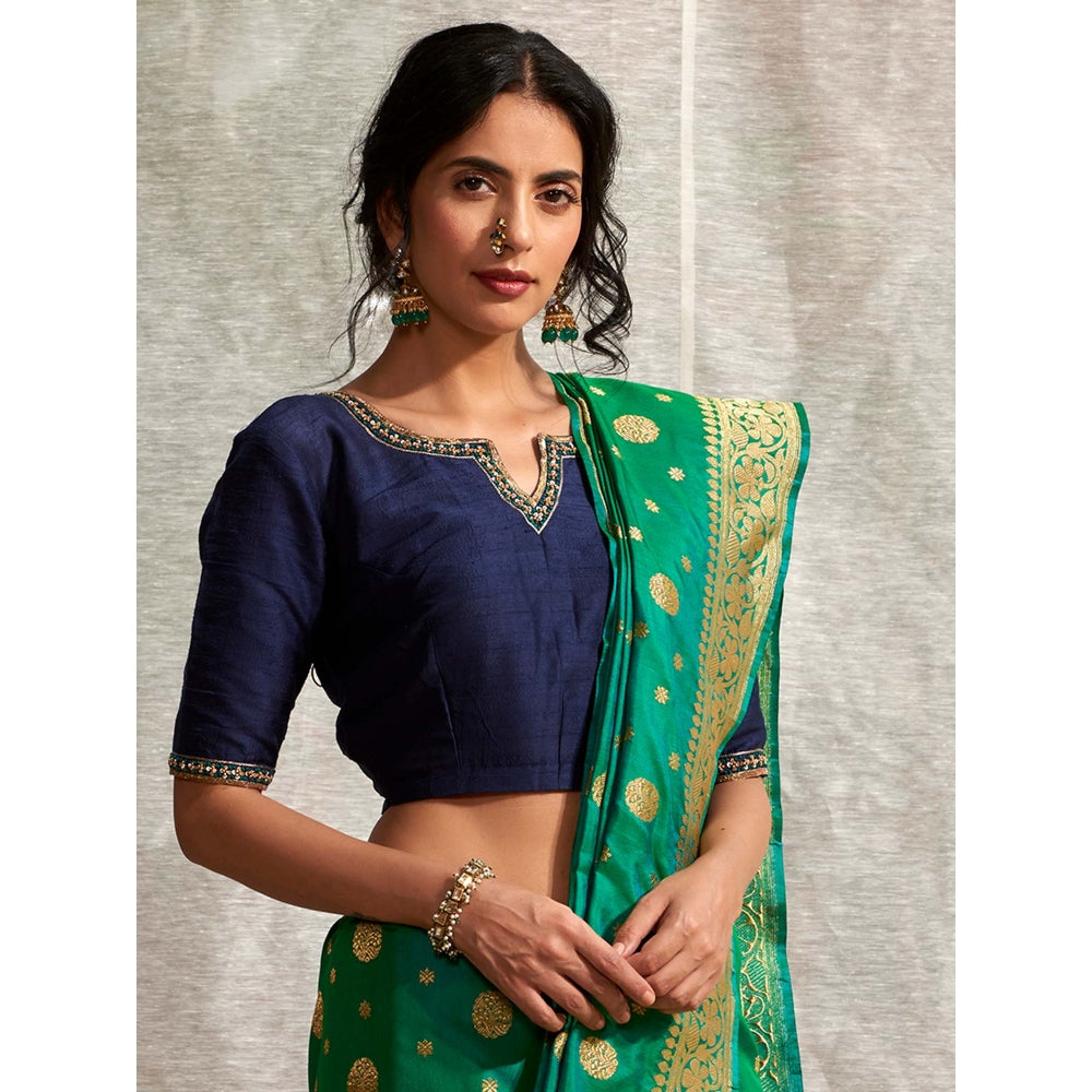 WeaverStory Blue Zardozi and Sequins Embroidery Blouse with Boota On The Back