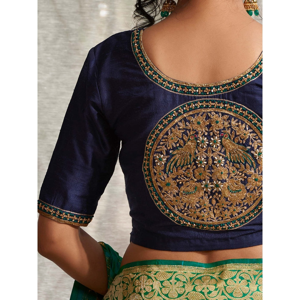 WeaverStory Blue Zardozi and Sequins Embroidery Blouse with Boota On The Back