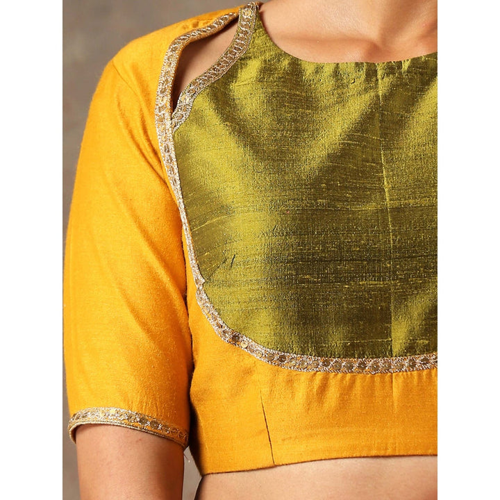 Weaverstory Mustard Matka Style Blouse Munga Silk With Embroidery
