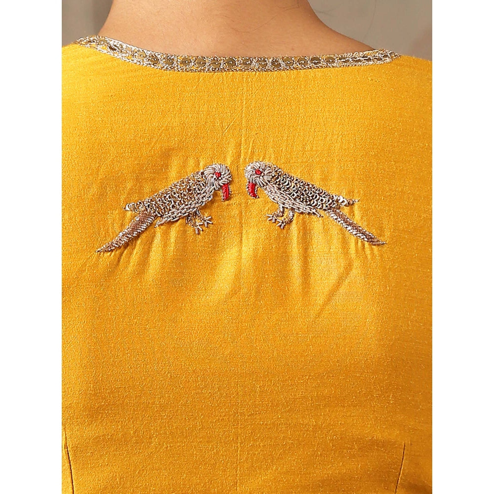 WeaverStory Mustard Matka Style Blouse Munga Silk with Embroidery