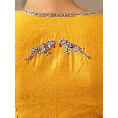 WeaverStory Mustard Matka Style Blouse Munga Silk with Embroidery