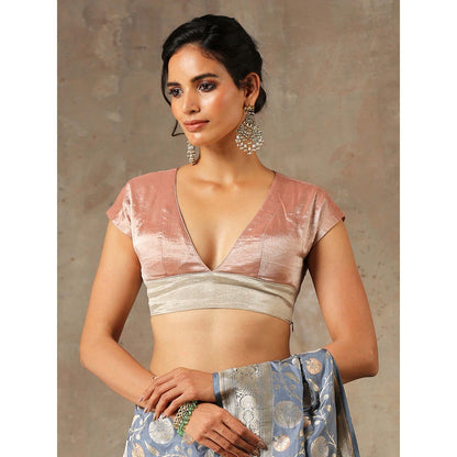 WeaverStory Pink Tissue Blouse with Silver Waist Panel