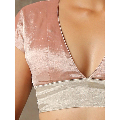 WeaverStory Pink Tissue Blouse with Silver Waist Panel