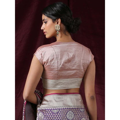 WeaverStory Pink Tissue Blouse with Silver Waist Panel