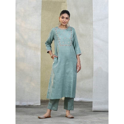 WeaverStory Handloom Powder Blue Suit with Matching Dupatta (Set of 3)