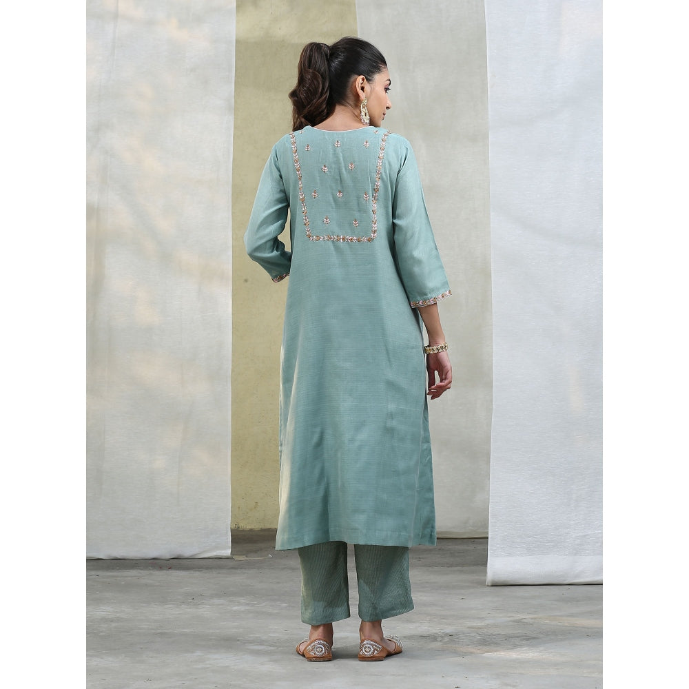 WeaverStory Handloom Powder Blue Suit with Matching Dupatta (Set of 3)