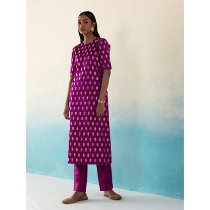WeaverStory Jasper Purple Silk Bootidar Kurta with Silk Pants and Organza Dupatta (Set of 3)
