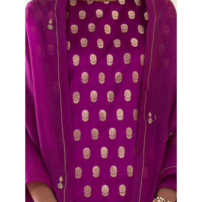 WeaverStory Jasper Purple Silk Bootidar Kurta with Silk Pants and Organza Dupatta (Set of 3)