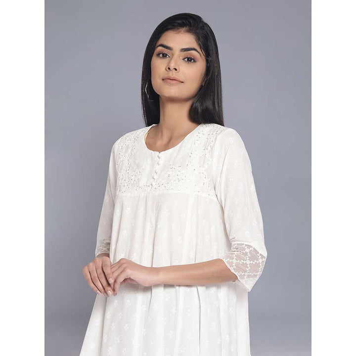 W Off White All-Over Print Panelled Flared Kurta