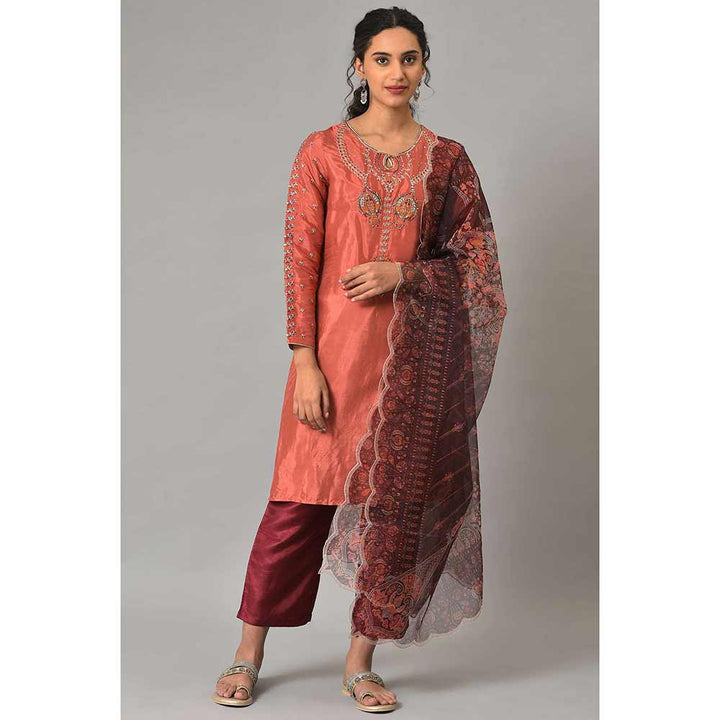 WISHFUL by W Coral Solid Kurta and Straight Pant with Dupatta (Set of 3)