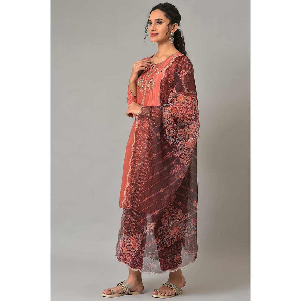 WISHFUL by W Coral Solid Kurta and Straight Pant with Dupatta (Set of 3)