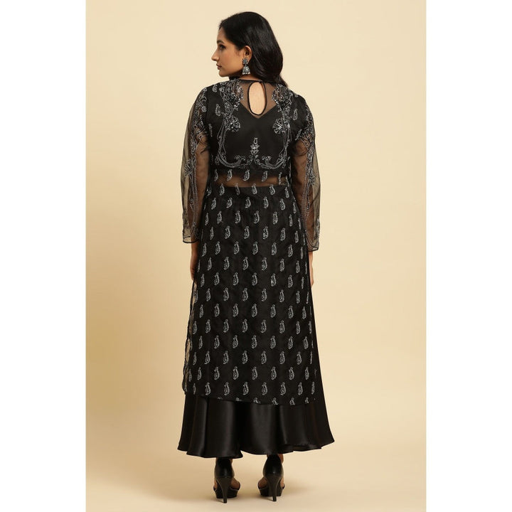 Wishful By W Black Embroidered Kurta-Skirt (Set of 2)