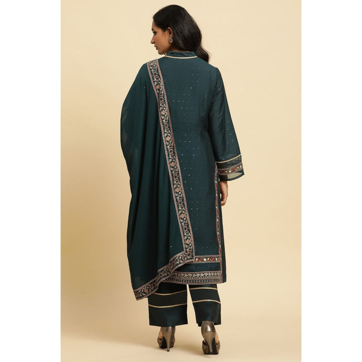 Wishful By W Green Embroidered Kurta-Parallel Pant-Dupatta (Set of 3)