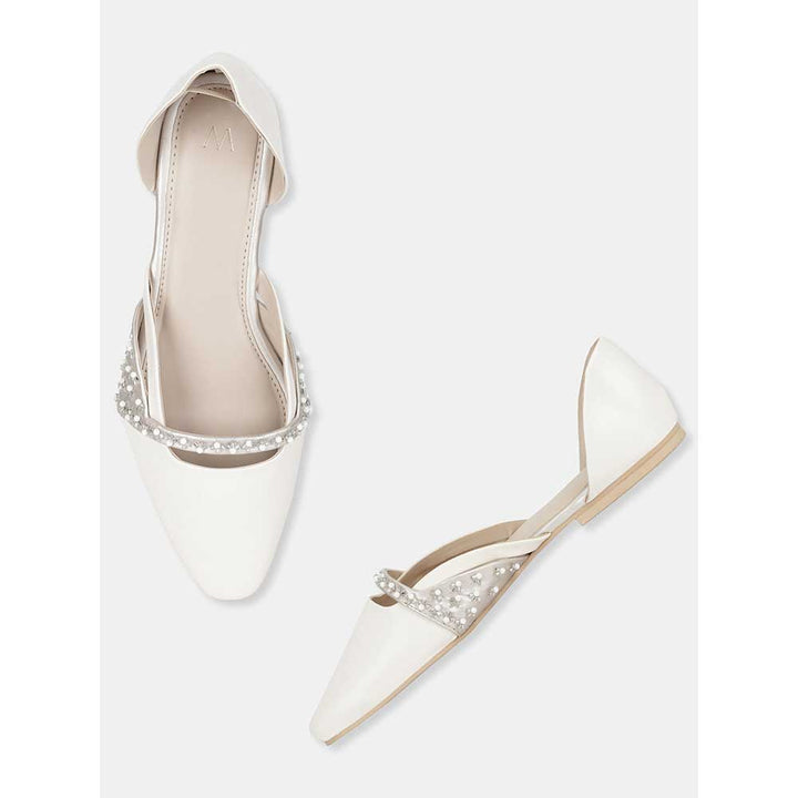 W Embroidered White Flats