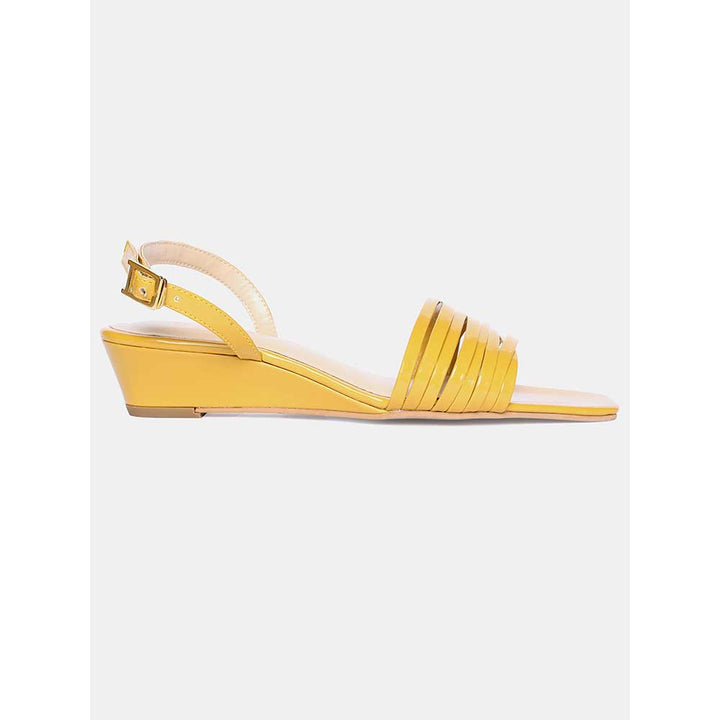 W Mustard Solid Square Toe Wedge
