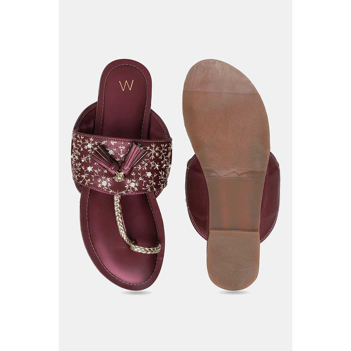 W Purple Embroidered Round Toe Flat