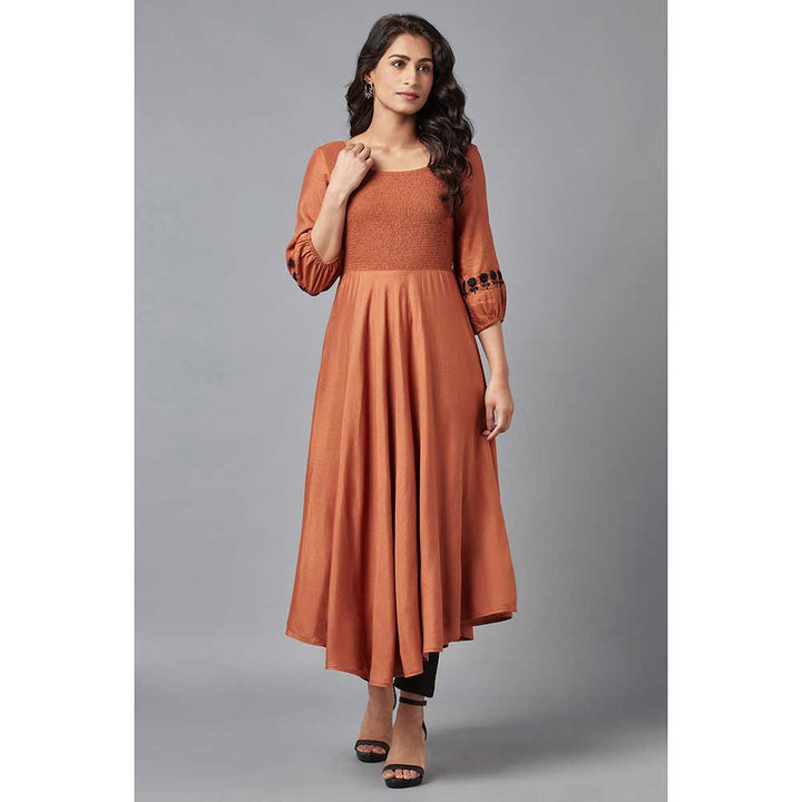 W Brown Embroidered Dress