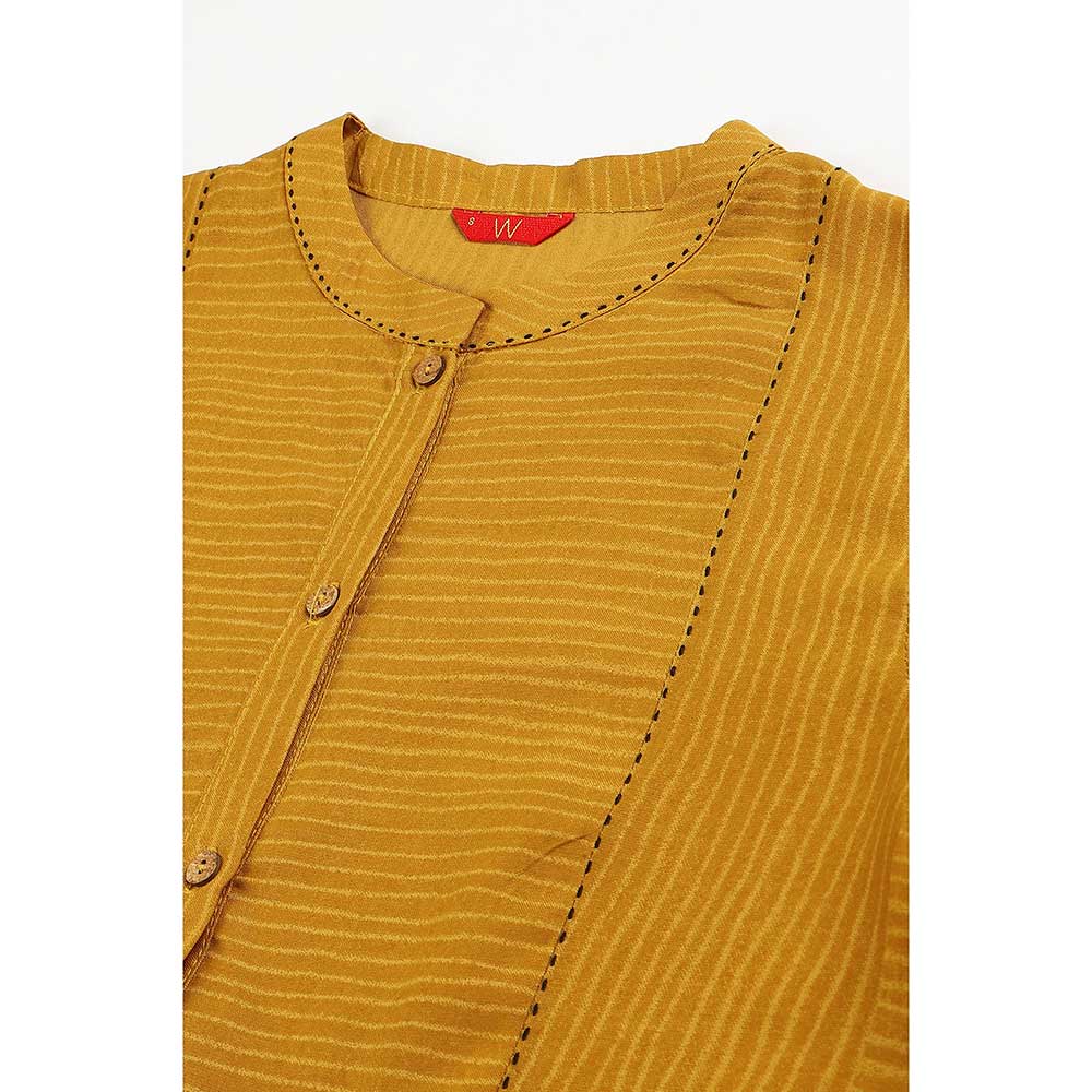 W Yellow Thread Embroidered Rayon Kurta