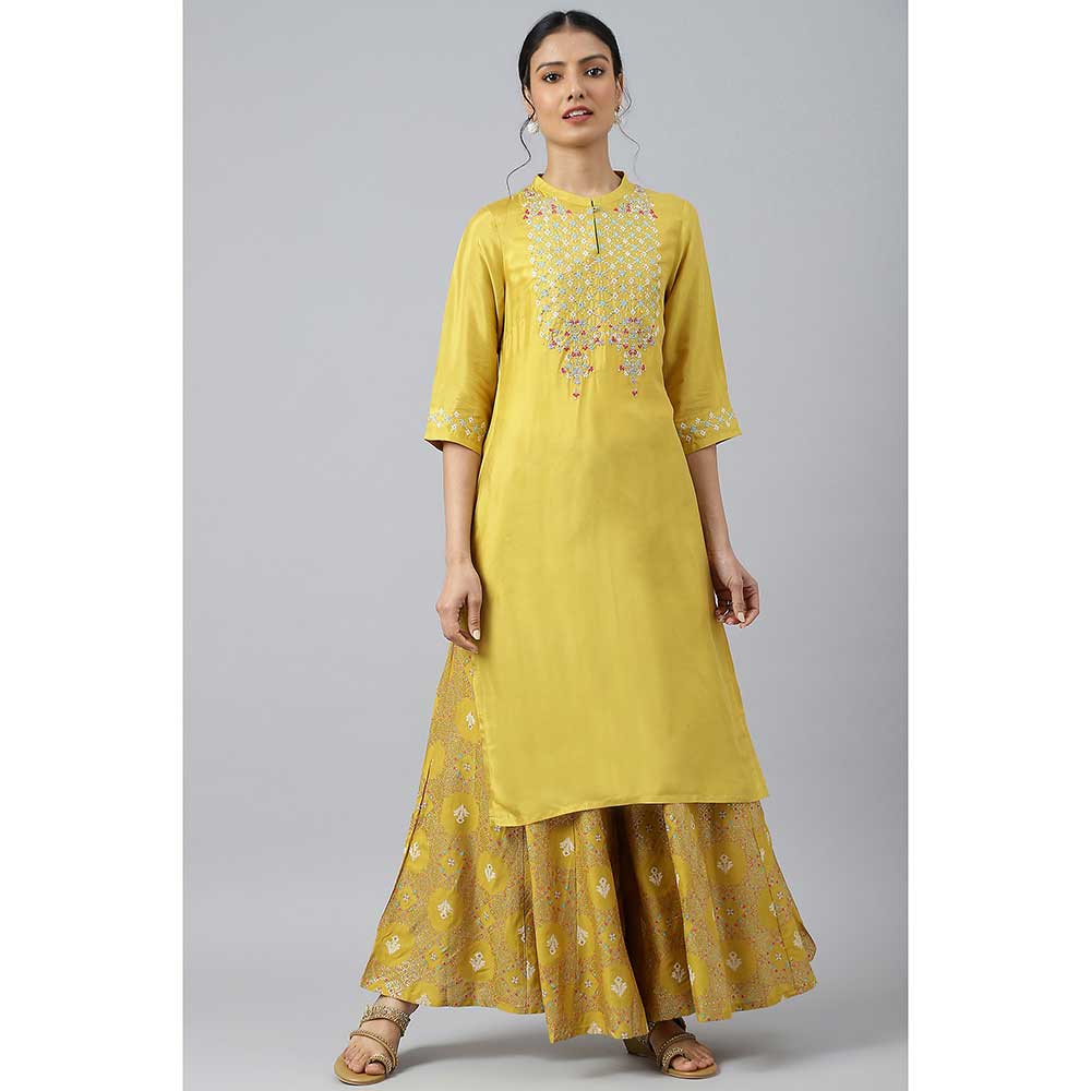 W Yellow Embroidered And Sequin Work Kurta