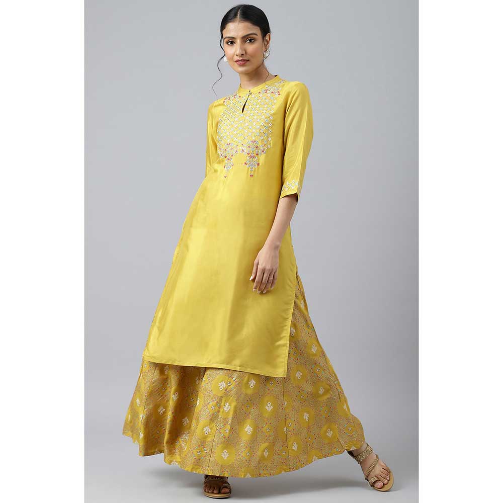 W Yellow Embroidered And Sequin Work Kurta