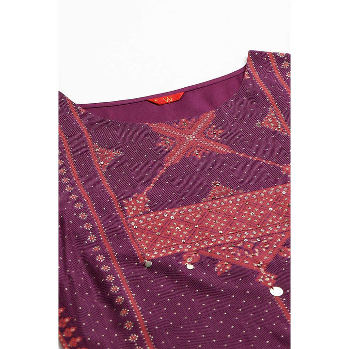 W Purple Rayon Kurta With Coins And Sequins Embellishment