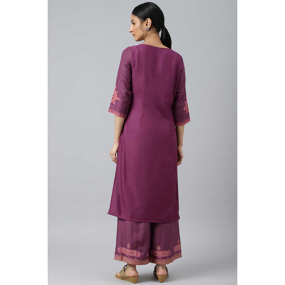 W Purple Rayon Kurta With Coins And Sequins Embellishment