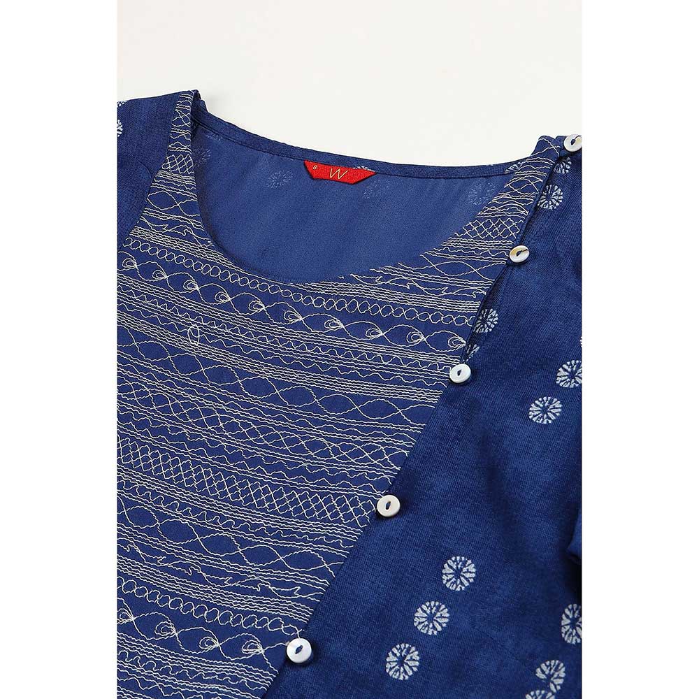 W Blue Thread Embroidered Rayon Kurta