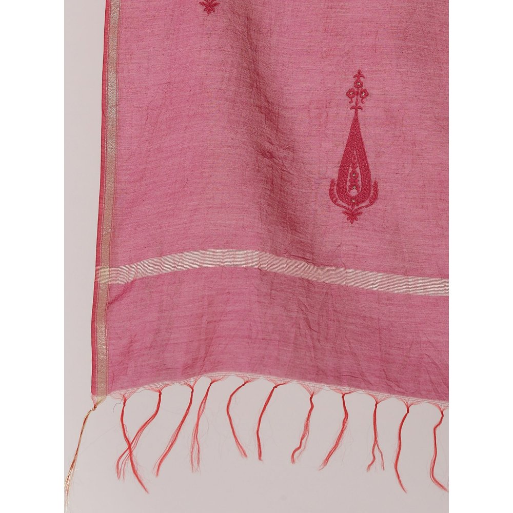 Folksong by W Fuschia Embroidered Cotton Silk Drape