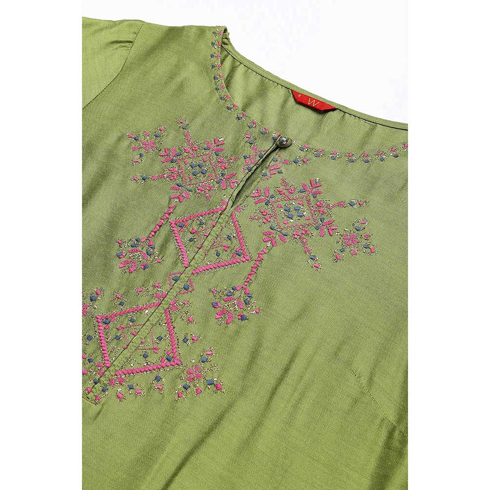 W Green Embroidered Kurta