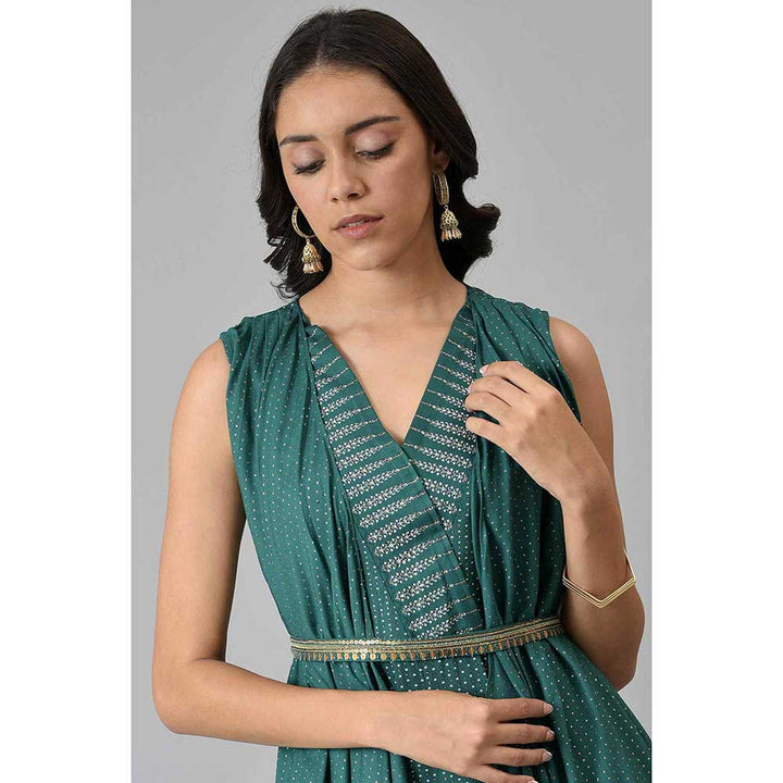 W Green Printed Jumpsuit with Belt (Set of 2)