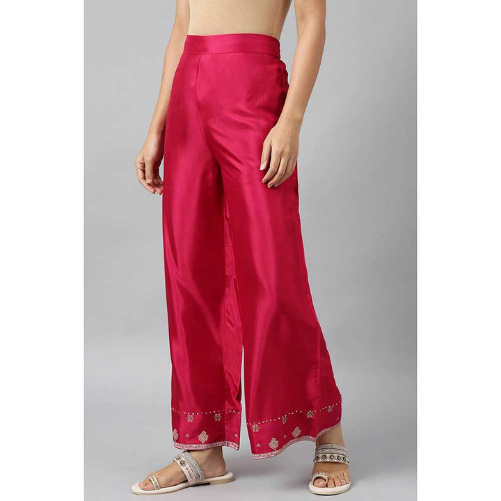 W Pink Solid Parallel Pants