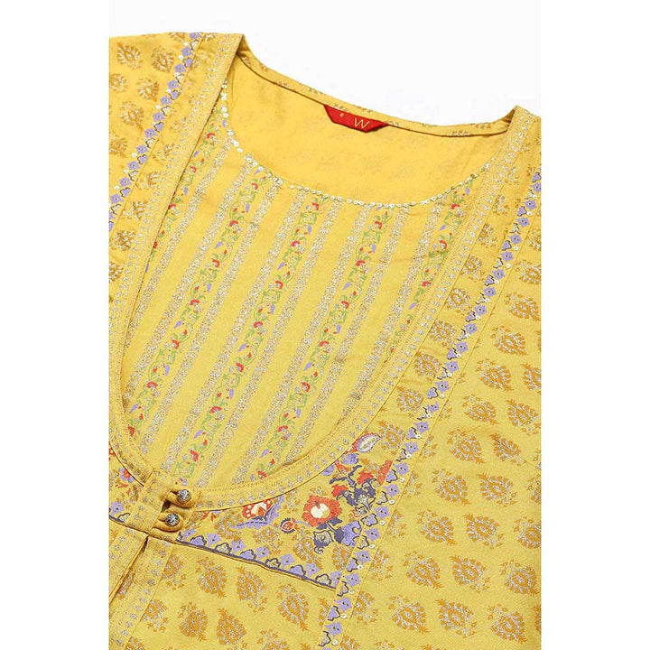 W Yellow Floral Kurta with Straight Pants (Set of 2)
