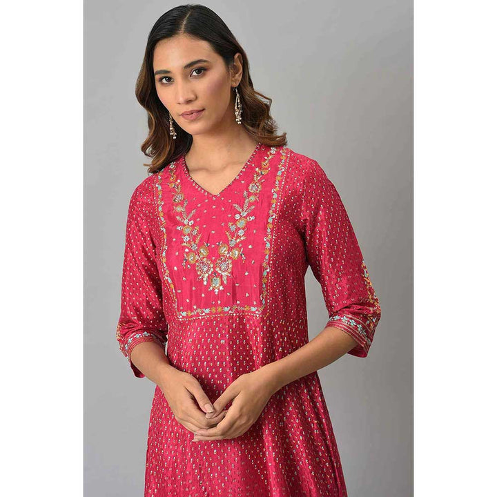 W Pink Floral Printed & Embroidered Dress