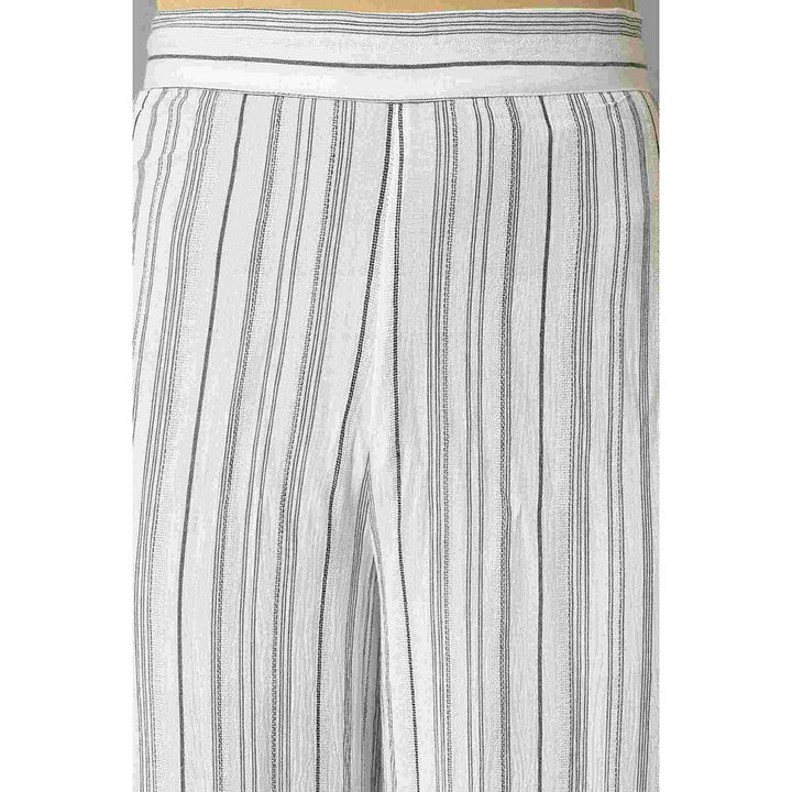 W Stripes Kurta-Parallel Pant- White (Set of 2)