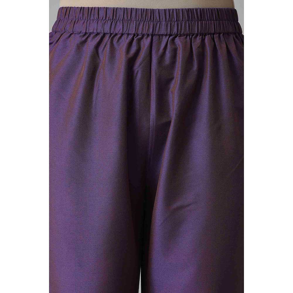 W Purple Embroidered Kurta-Slim Pant-Dupatta (Set of 3)