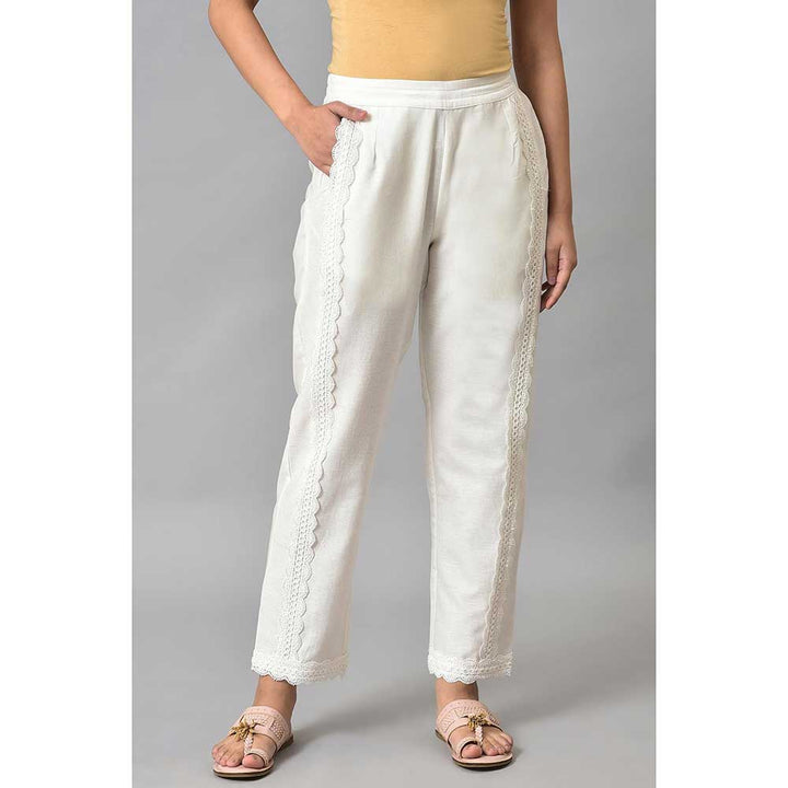 W White Solid Straight Pants