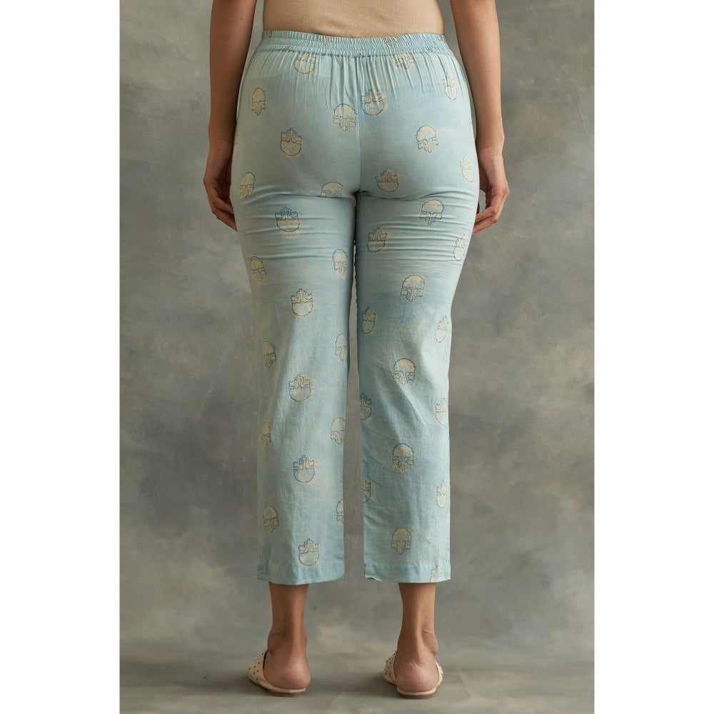 W Blue Floral Straight Pant