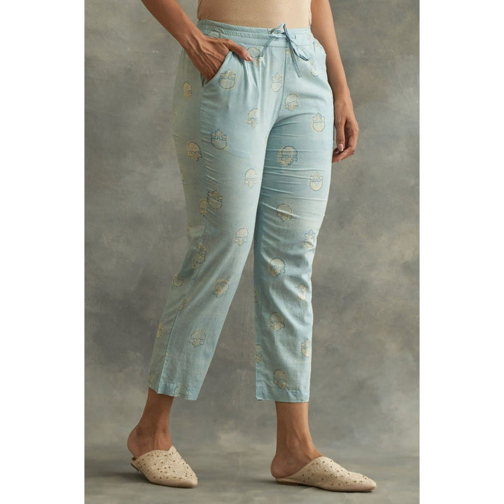 W Blue Floral Straight Pant