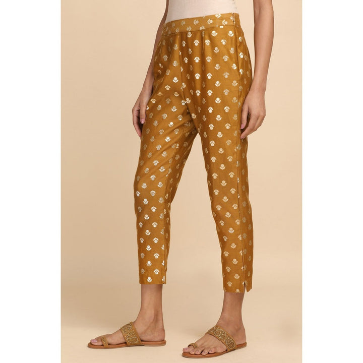 W Yellow Cotton Silk Jacquard Slim Pant